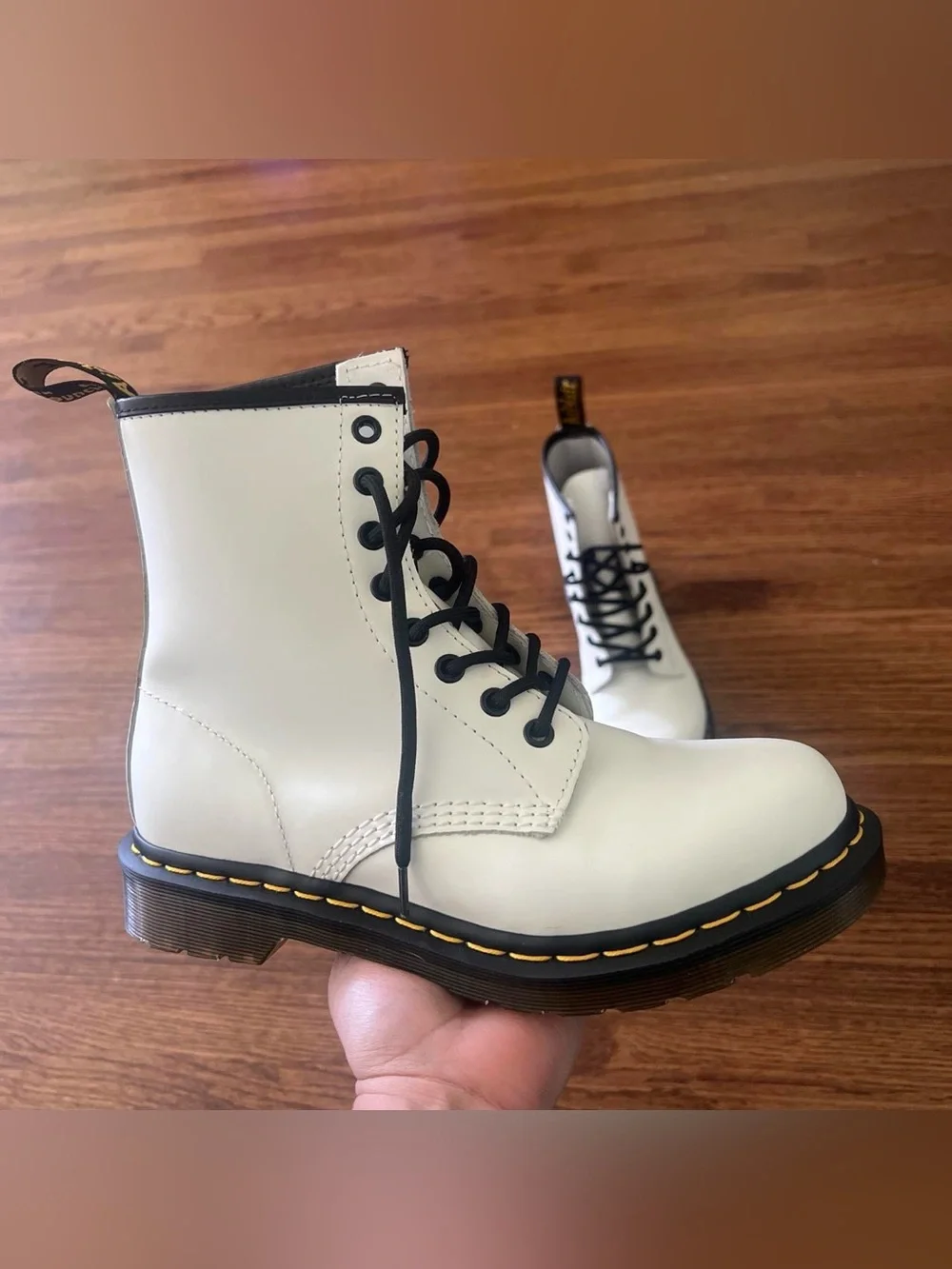 Dr. Martens White Combat Boots with Black Details